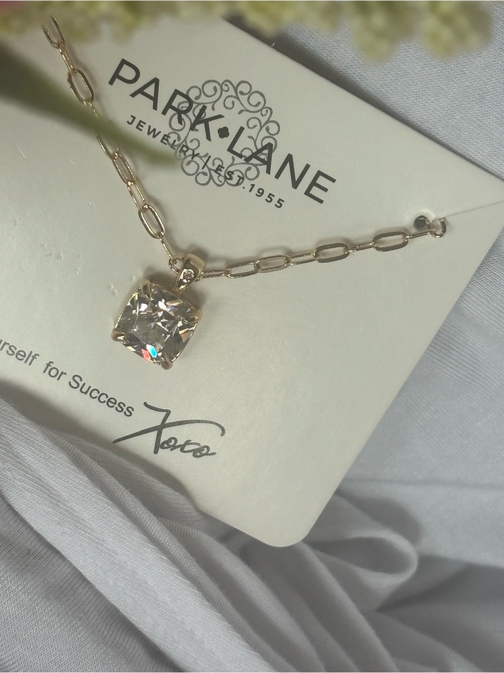 Park Lane Veil Gold-Tone Necklace with Clear Cushion Pendant - Picture 9 of 9